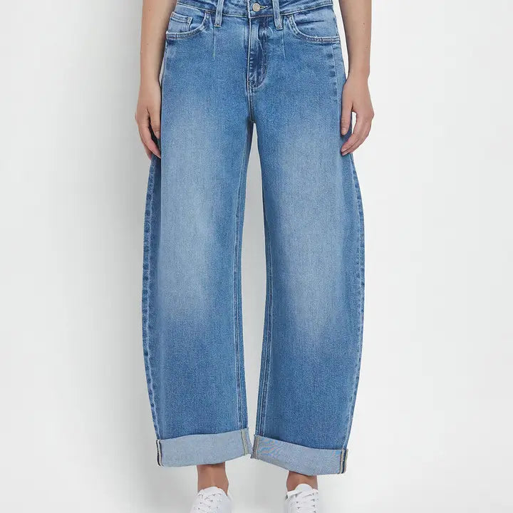 Light Wash Cuffed Barrel Jeans