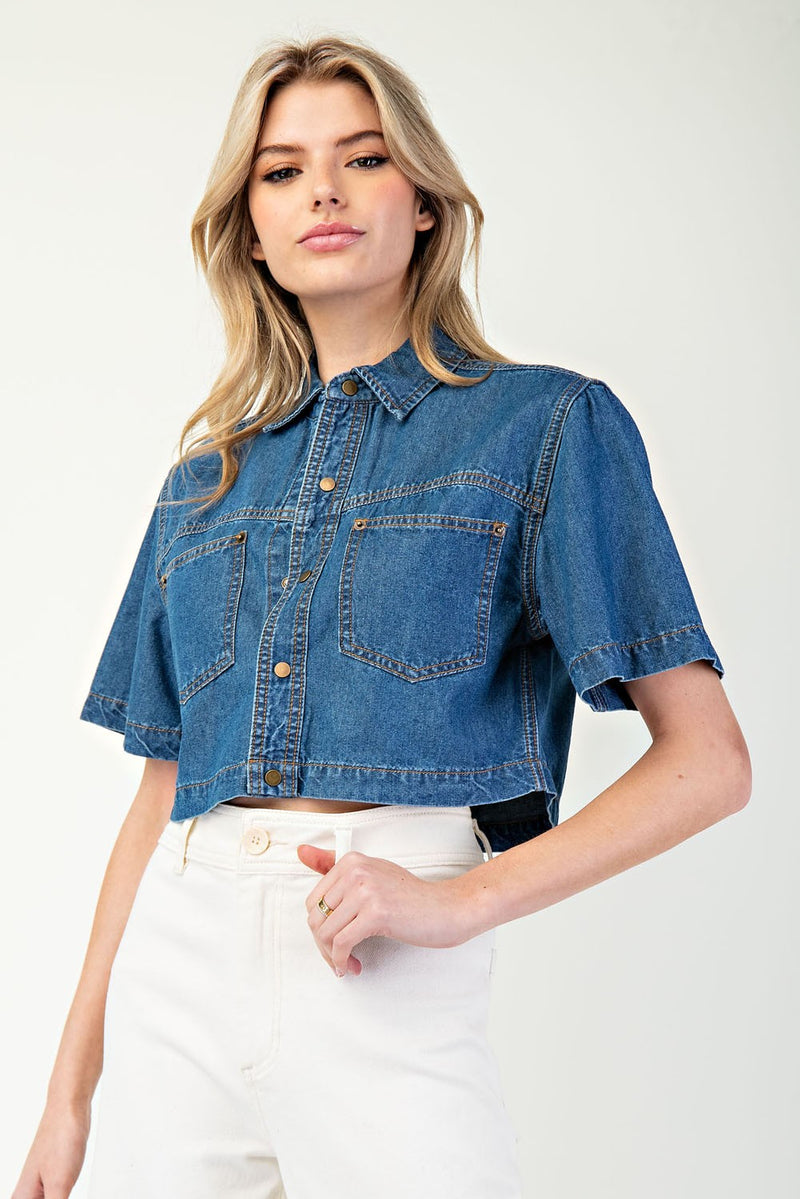 Denim Daze Cropped Button Up