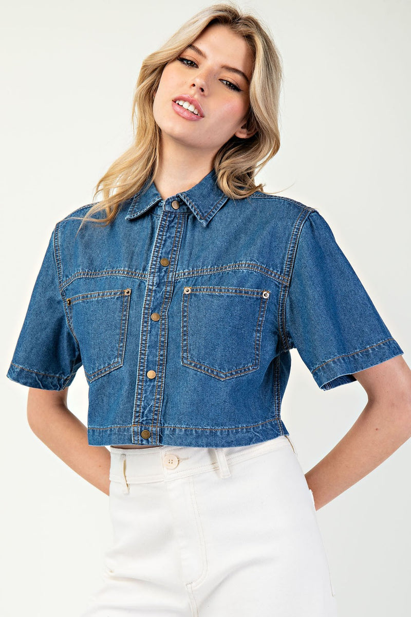 Denim Daze Cropped Button Up