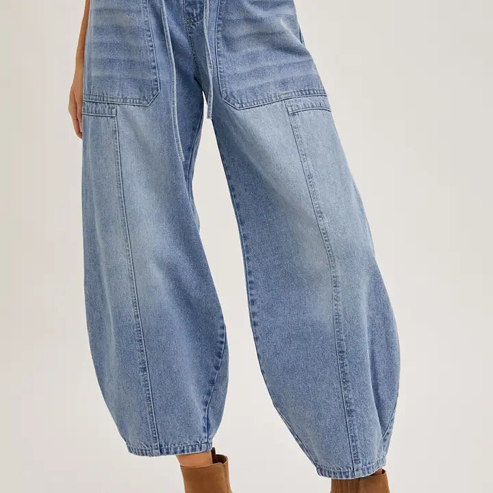 Denim Mid Waist Barrel Jeans