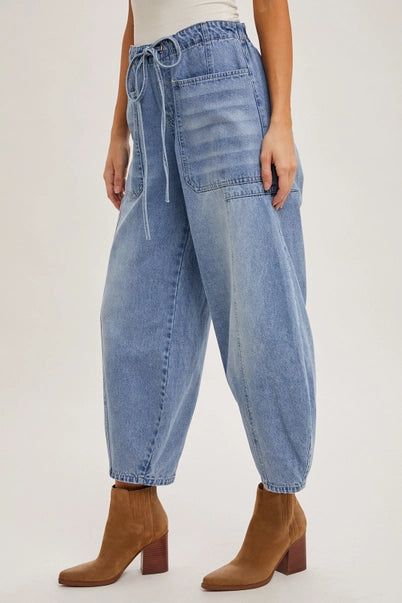 Denim Mid Waist Barrel Jeans