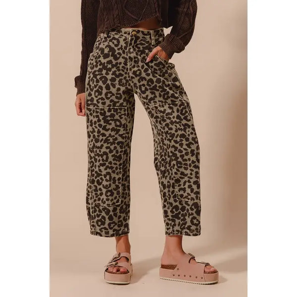 Two-Toned Leopard Print Wide Leg Pants