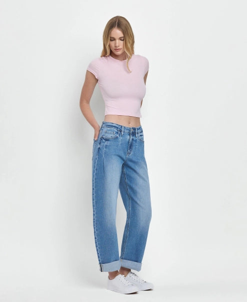 Light Wash Cuffed Barrel Jeans