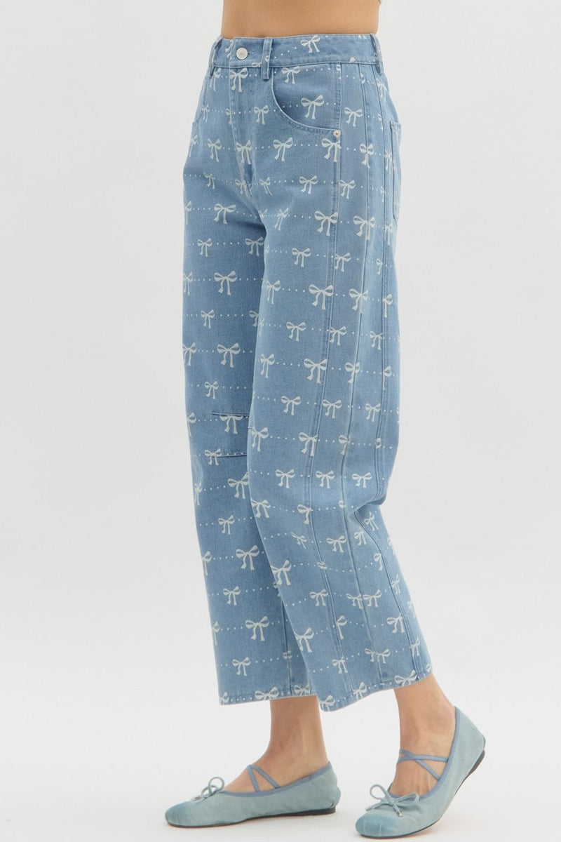 Bow Print Straight Leg Jeans