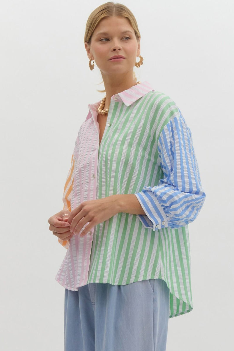 Cutesy Stripe Colorblock Top